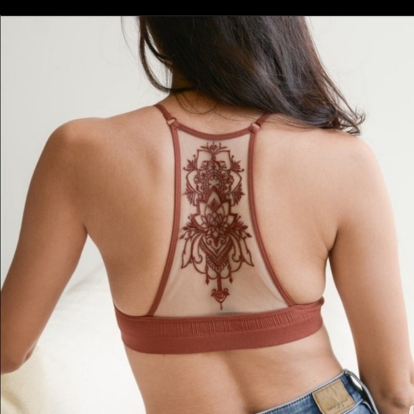 Bralette Bra Lace Tattoo Print Mesh Back SEXY - Picture 5 of 5